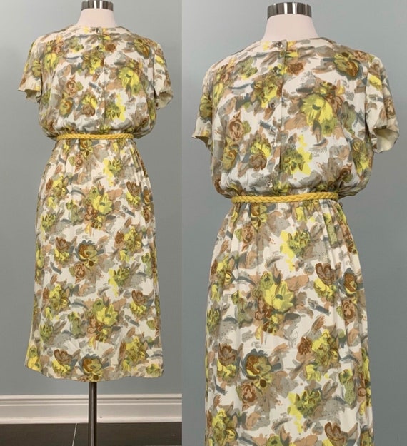 Beige and Yellow Floral Secretary Dress by Sacony… - image 1