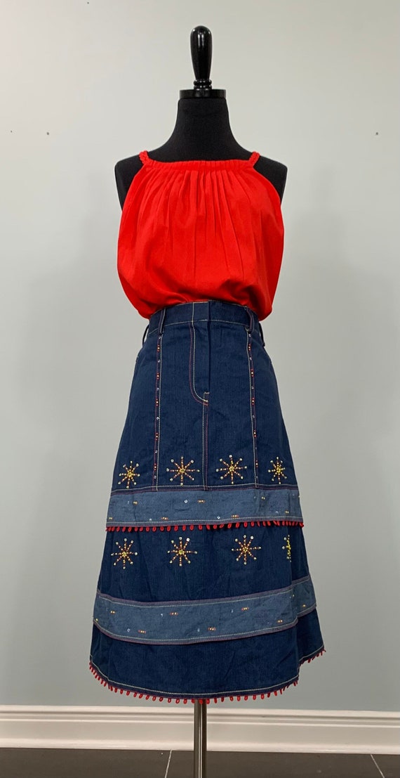 Beaded Embellished Blue Jean Skirt - Size 0/2 - 70