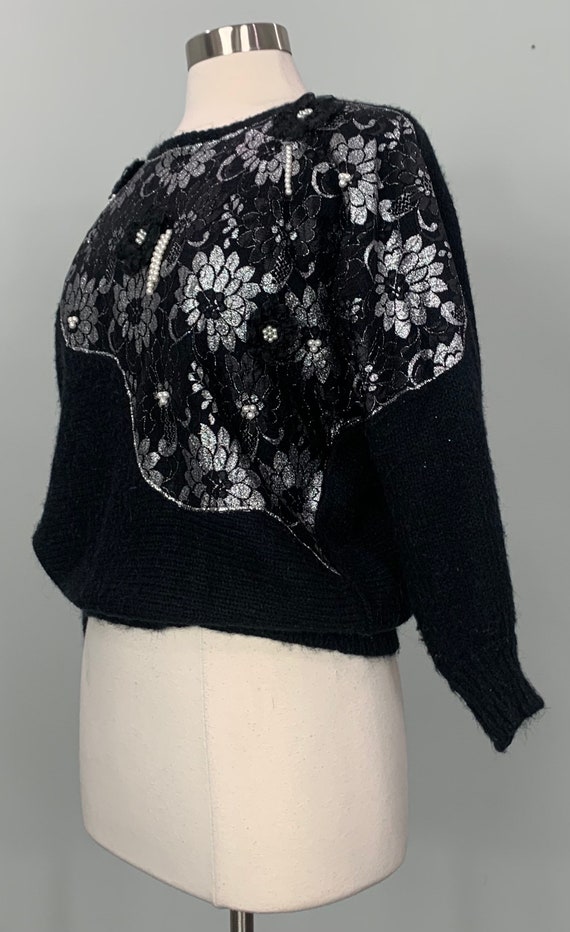 Black and Silver Metallic Lace Beaded Sweater by … - image 2