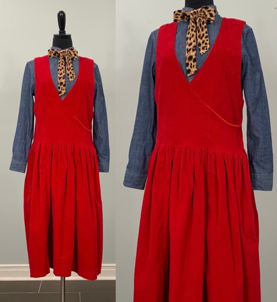 Red Corduroy Sleeveless Jumper - Size 2/4 - 80s Re