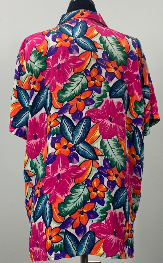 1990s Rainbow Floral Tropical Short  Blouse - Siz… - image 8