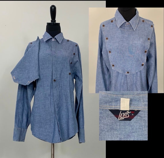 Chambray Western Bib Cowboy Shirt by Levi's - Men… - image 7