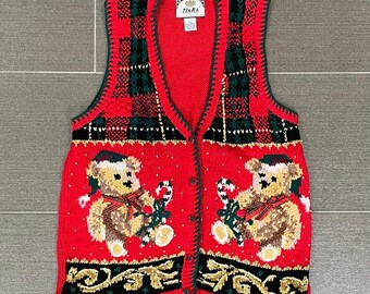 1997 Tiara International Teddy Bear Christmas Sweater Vest - Large