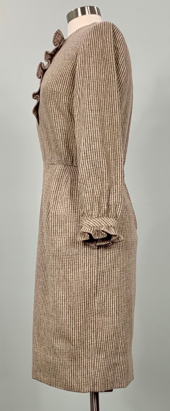 Brown and Beige Stripe Wool Wiggle Dress - Size 4… - image 5