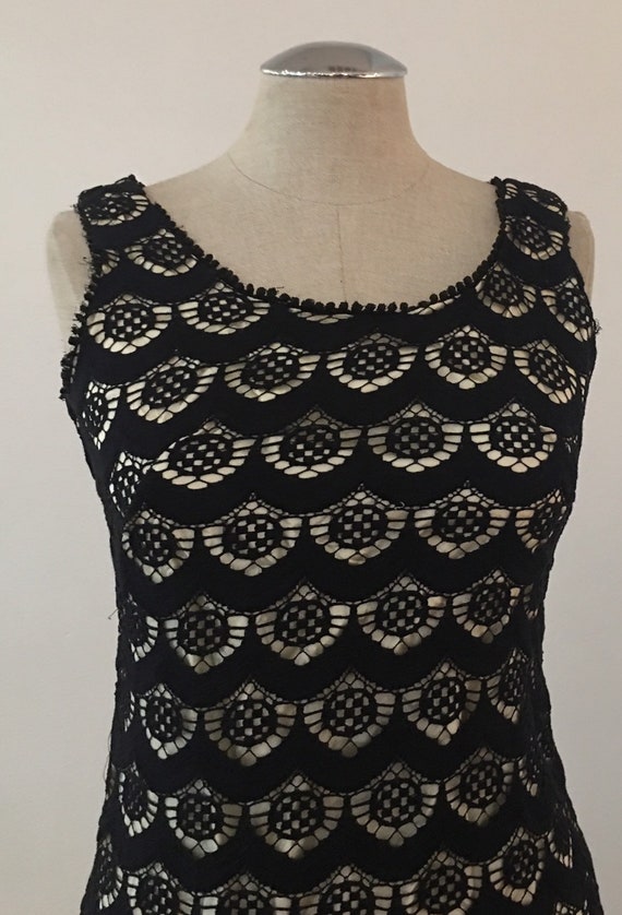 1960s Mod Black Lace Sexy Mini Dress - Size 0/2 - 