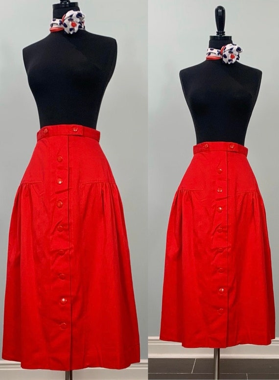 Buy Red Gathered Full Midi Skirt Size 00 0 90s Red Gathered Button up Casual Skirt Vintage Red Skirt Online in India Etsy
