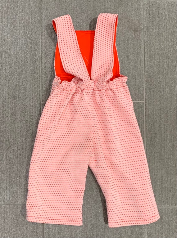 1970s White and Orange Polka Dot Overalls - Size … - image 3