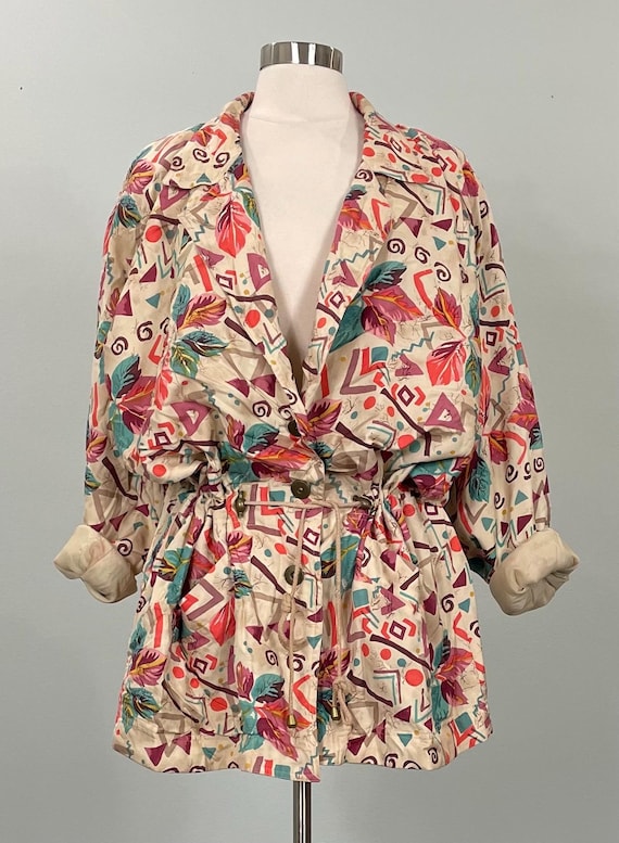 Silk Fall Foliage Abstract Drawstring Windbreaker… - image 1