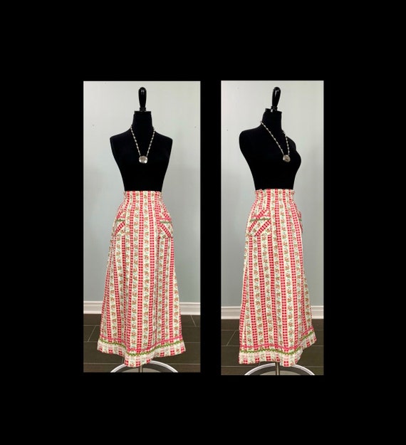 Red Pink Beige and Green Gingham Floral Skirt by … - image 2