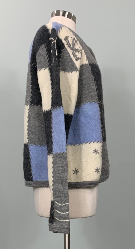 Blue and Gray Wool Snowflake Patchwork Wool Cardi… - image 3