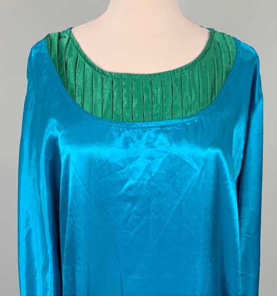 Blue and Green Kaftan with Pleated Neckline - OSF… - image 8