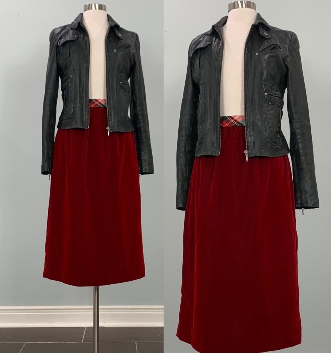 Red Flared Velvet Skirt main image 1