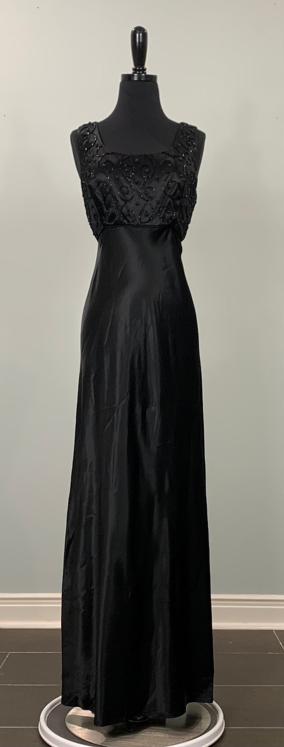 Black Beaded Lace-Up Sleeveless Gown by INXS - Siz