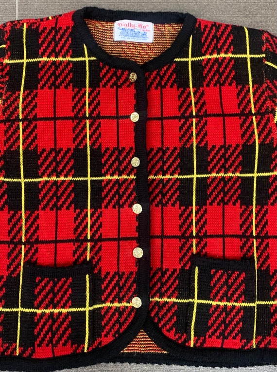 Red and Black Plaid Cardigan by Tally Ho - Size 8/