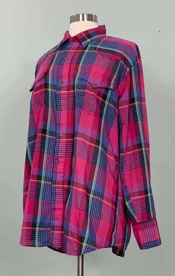 Vintage Karman Pink Plaid Western Shirt -  Pink P… - image 7
