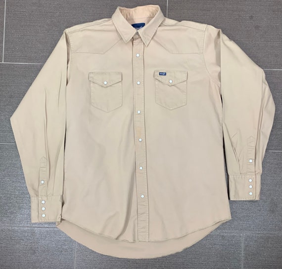 Tan Long Sleeve Pearl Snap Western Shirt by Wrang… - image 7