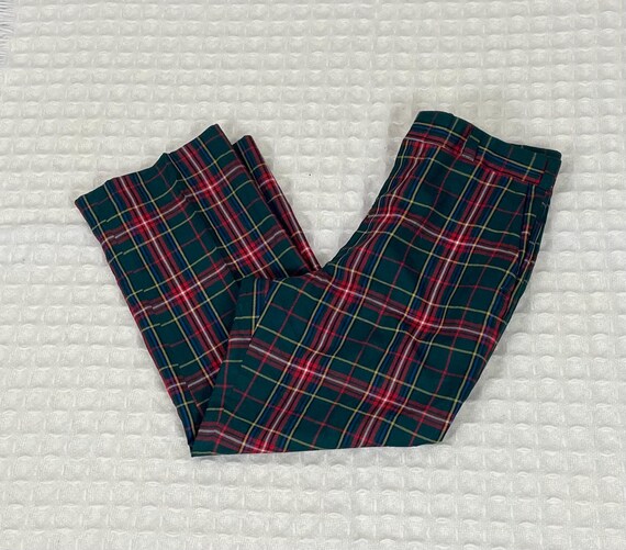 1980s Dark Green and Red Plaid Men