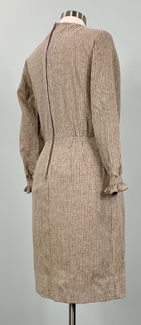 Brown and Beige Stripe Wool Wiggle Dress - Size 4… - image 6