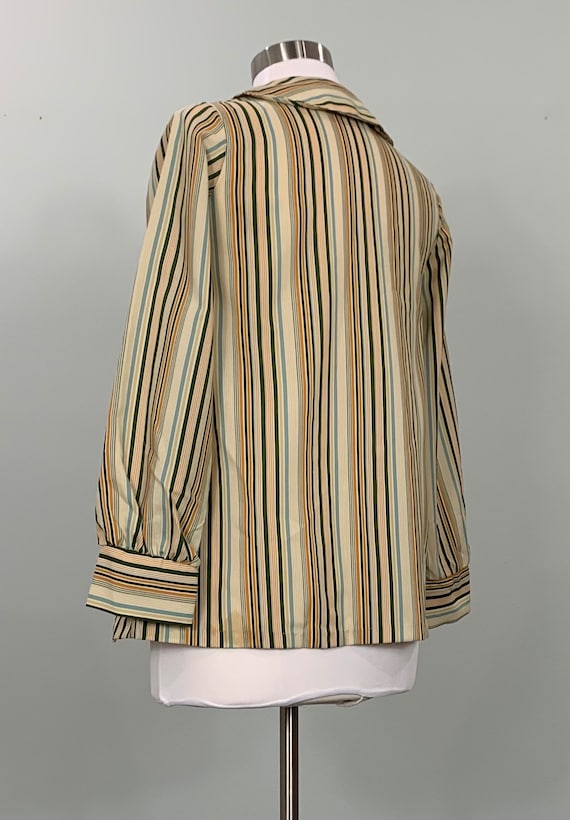 1970s Beige and Dark Green Vertical Striped Blous… - image 8