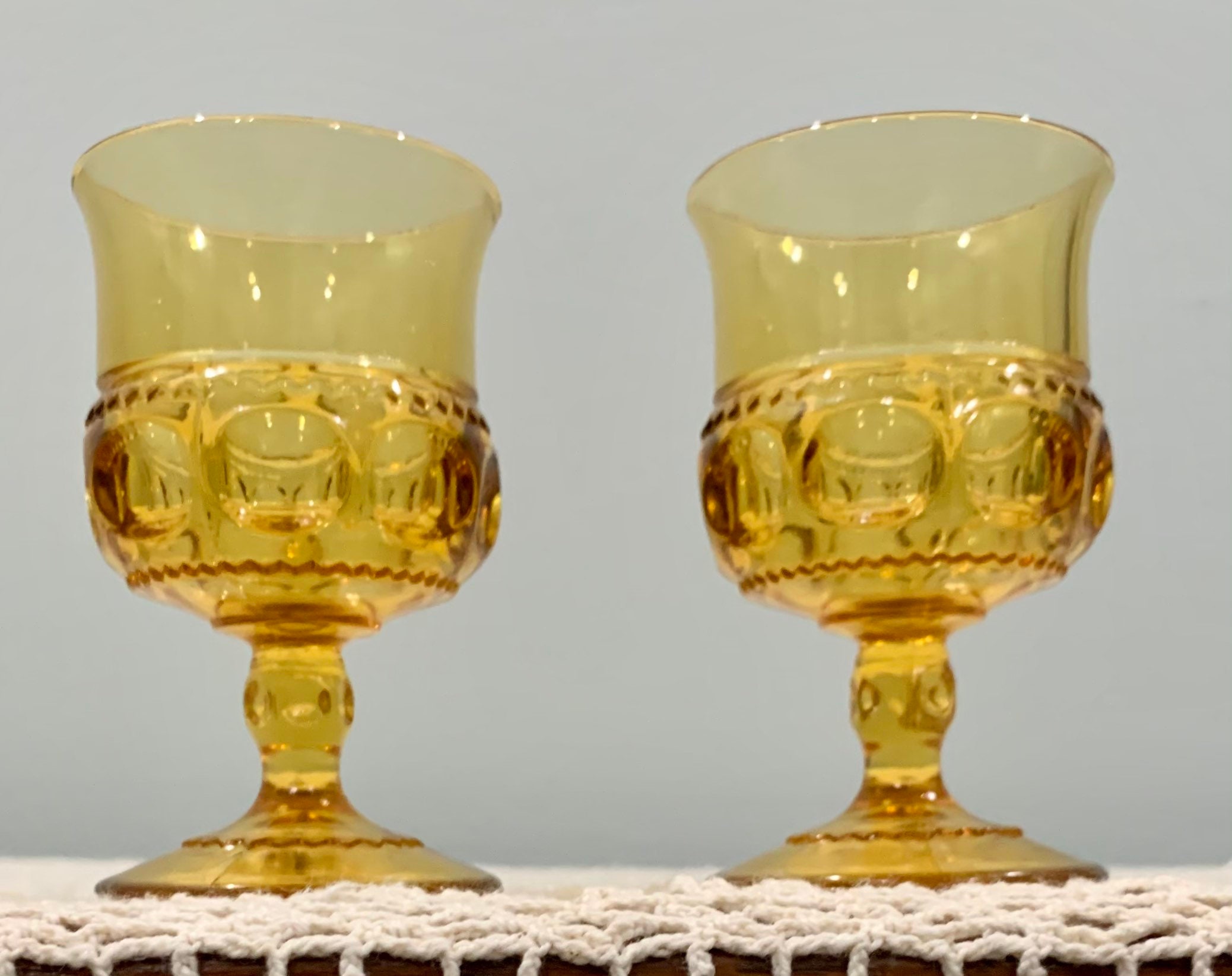 Indiana Glass Amber Kings Crown 12 piece wine goblet cordial and dessert glass set