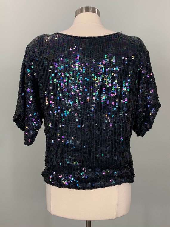 Black and Silver Sequin Blouse - Size 12/14 - Dis… - image 4