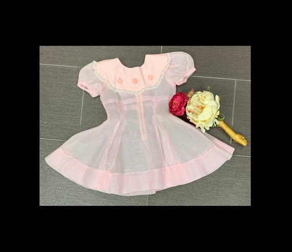 1940s Pink Sheer Girl's Dress - Girl’s Size 6/6X … - image 9