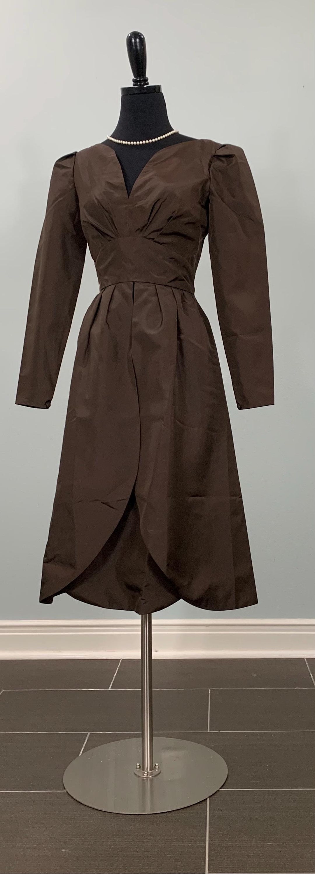 Elegant Dark Brown Cocktail Dress by Estevez Size 2/4 Classic — free download