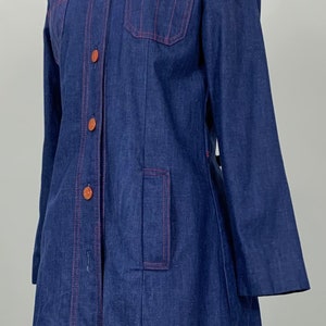 1970s Blue Jean Hooded Jacket Vintage Denim Jacket 70s Denim Duster Up to Size 6 Rush Militaries Equipment 70s Denim Blue Coat image 3