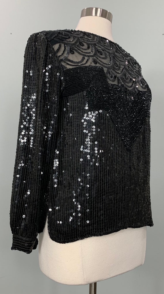 1980s Raiment Fashions Black Beaded and Sequin Lo… - image 2