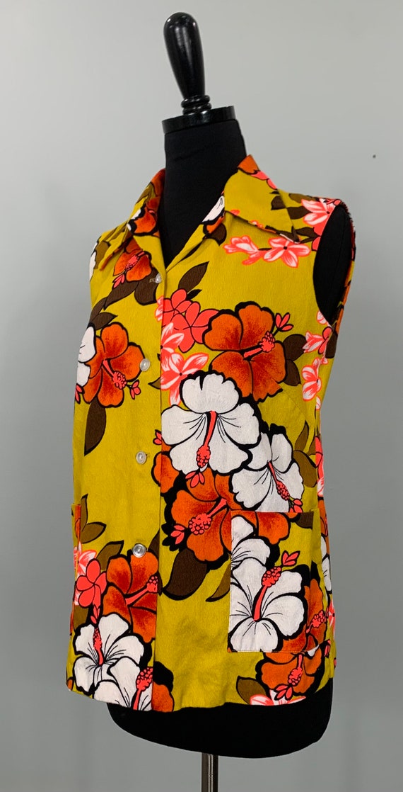 Mod Yellow White and Neon Sleeveless Floral Top b… - image 4