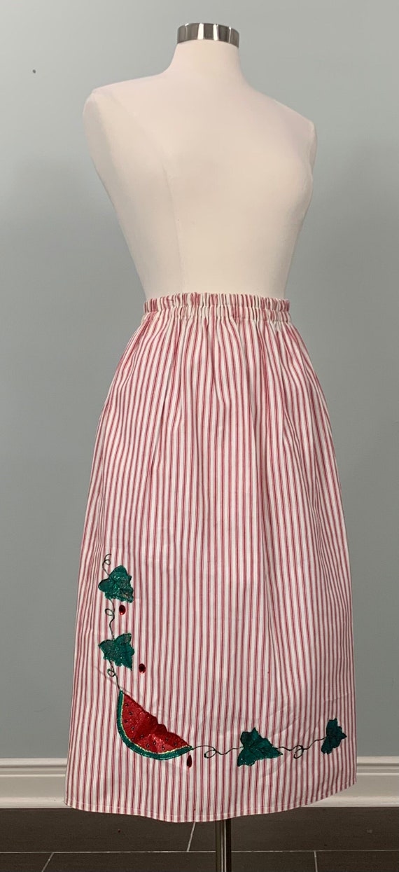 Red and Beige Skirt with Hand Painted Watermelon -