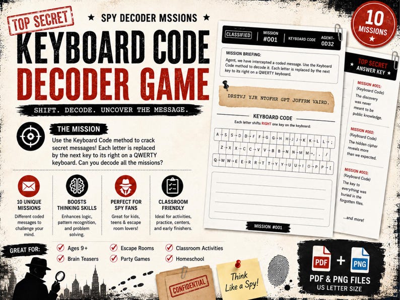 90 missions d'espionnage et de décodage, 9 jeux de décryptage, puzzles ...