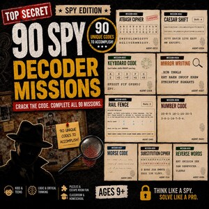 Morse Code Puzzles for Teens & Adults,  Detective Games, 90 Spy Decoder Missions, Secret Code Games, Cipher Puzzles, Printable Spy Game