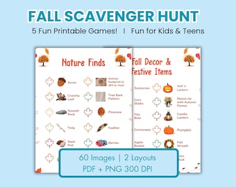 Fall Outdoor Scavenger Hunt Printable Photo Scavenger Hunt List Kids Teens Treasure Hunt PDF Bundle Nature Fall Scavenger Halloween Png