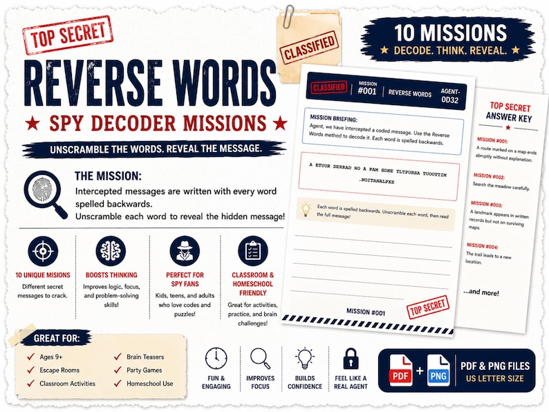 90 missions d'espionnage et de décodage, 9 jeux de décryptage, puzzles ...