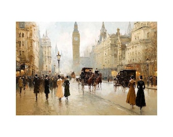 Vintage London Street Canvas Art Painting