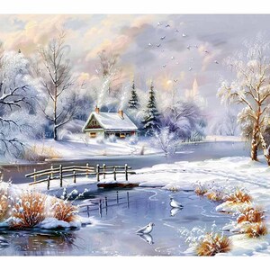 Winter Landscape Snow Painting Canvas Print