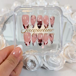 Maroon Floral Press On Nails: Burgundy 3D Flower French Tip, Elegant Nail Art