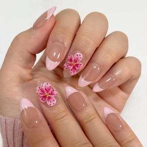 3D Pink Floral Press On Nails: Handmade Gel Acrylic Summer Vacation