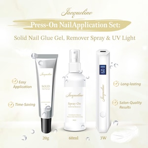 Press-On Nail Application Set: Solid Gel, Remover Spray & UV Light