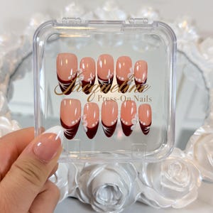 Burgundy Floral Press On Nails: 3D Flower, Deep Red French Tip, Reusable