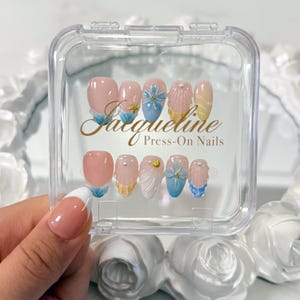 3D Seashell Press On Nails: Ocean Blue Floral, Beach Vacation