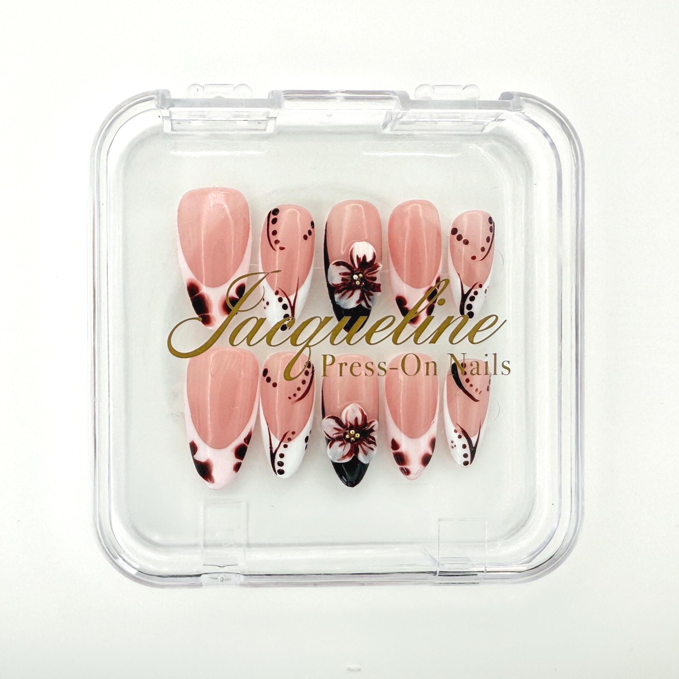 Elegant Maroon Floral Tip Nails