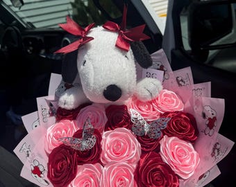 adorable snoopy bouquet eternal roses