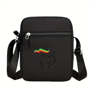 ETHIOPIAN Black Lion Of Judah Themed Crossbody Bag | Rastafari, Shoulder Bag, Small Messenger Bag, Casual, Daily or Vacation (አንበሳ ፣ አምበሳ)