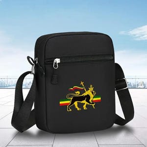 ETHIOPIAN Gold Lion Of Judah Themed Crossbody Bag | Rastafari, Shoulder Bag, Small Messenger Bag | Roots and Culture | አንበሳ ፣ አምበሳ | ቦርሳ