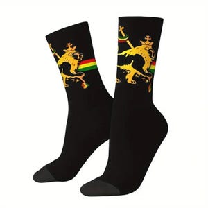 Ethiopian Lion Of Judah Pattern Black Rastafari Crew Socks