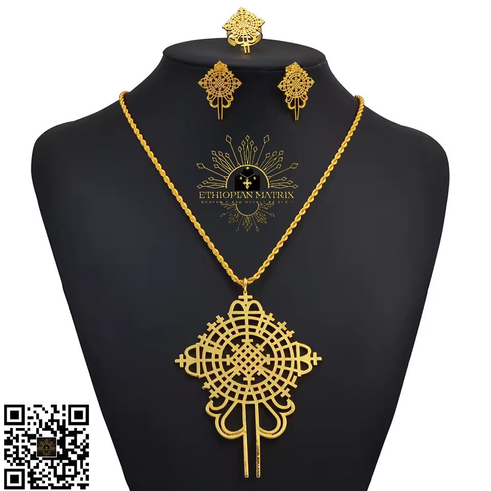 Rare Ethiopian Eritrean Aksum Cross Necklace Jewelry Set | Tsion