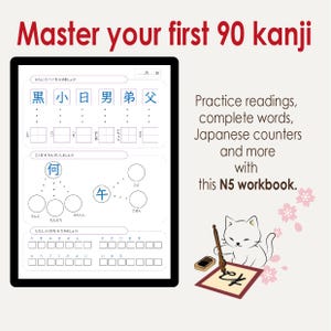 Japanese Kanji Practice Workbook N5, Writing Exercises Printable, Learn Words, Numbers & Kanji Step by Step
