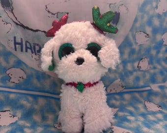 Sugar the white Christmas reindeer dog beanie boo 6” no tag